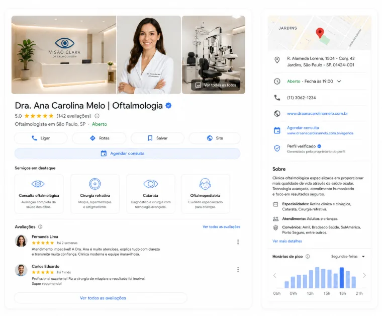 Perfil da Empresa no Google com fotos, serviços, avaliações e informações de contato