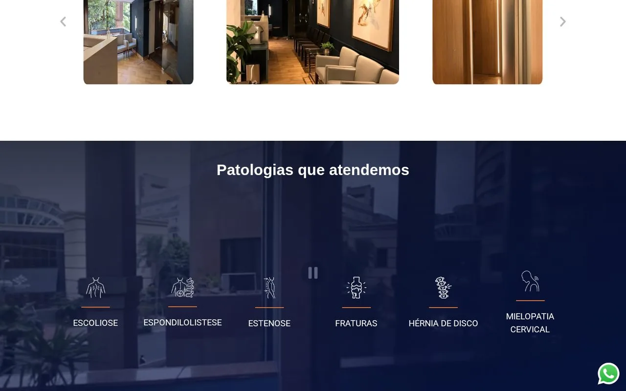 Seção de apresentação da clínica e dos tratamentos da coluna