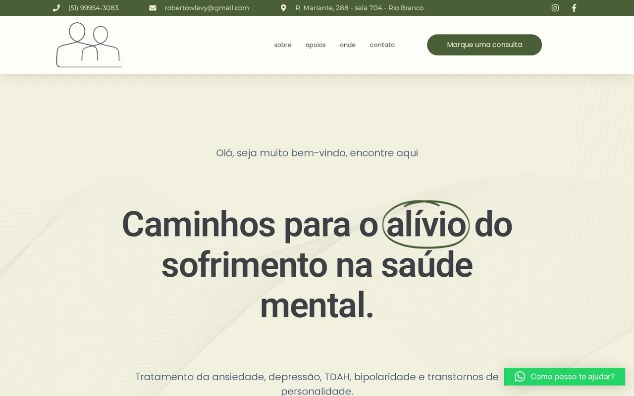Topo do site do Dr. Roberto Levy com a chamada sobre saúde mental