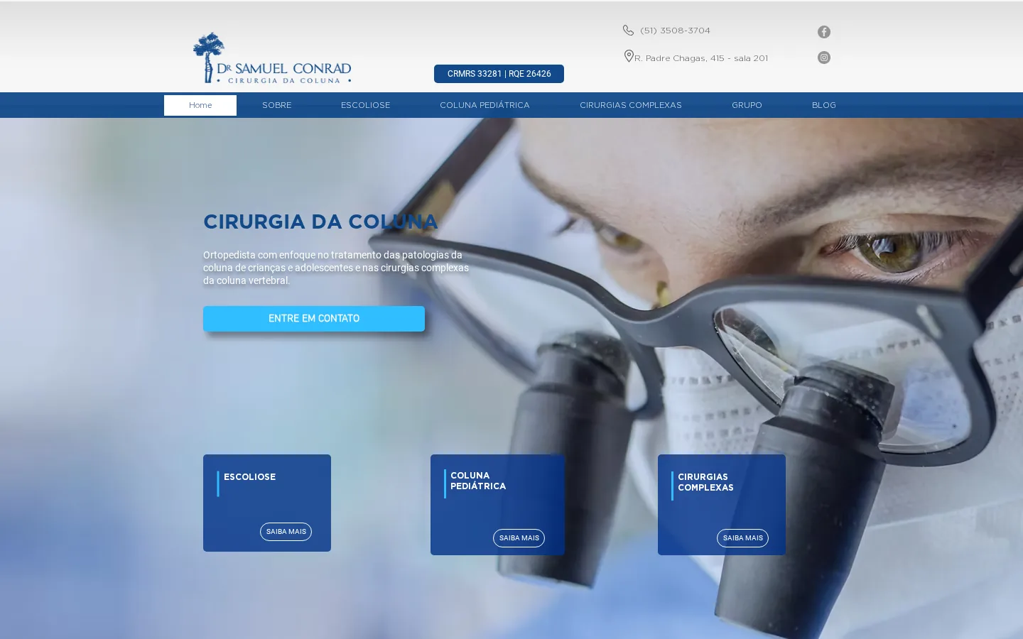 Página inicial do site do Dr. Samuel Conrad