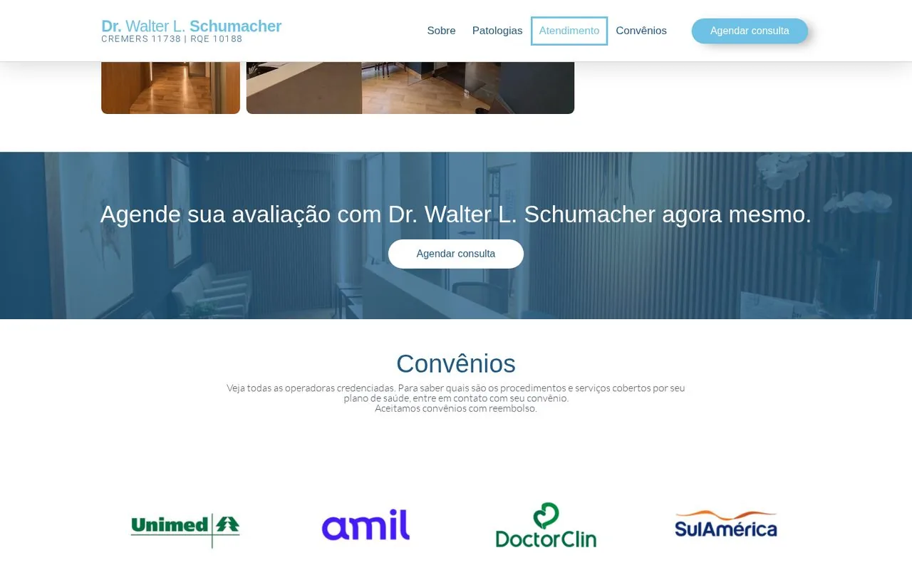 Seção de convênios e atendimento do site