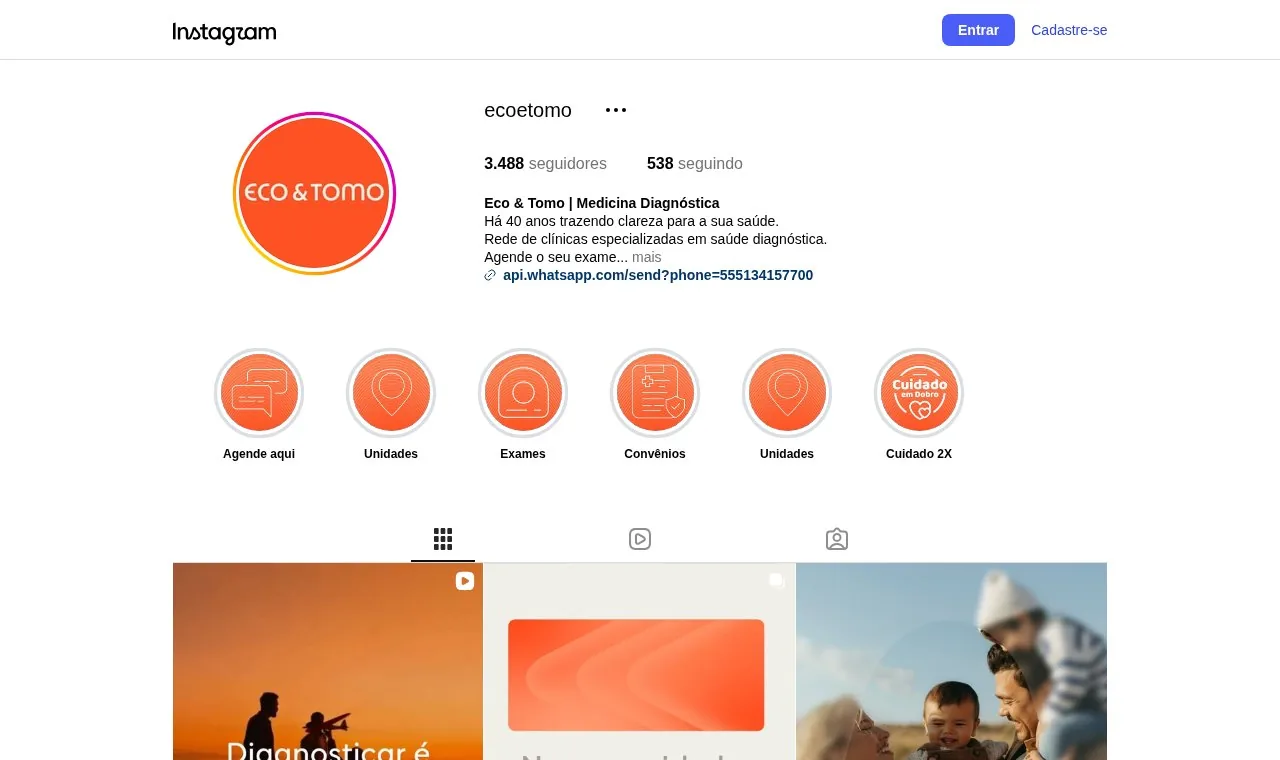 Perfil da Eco & Tomo no Instagram com bio e destaques organizados