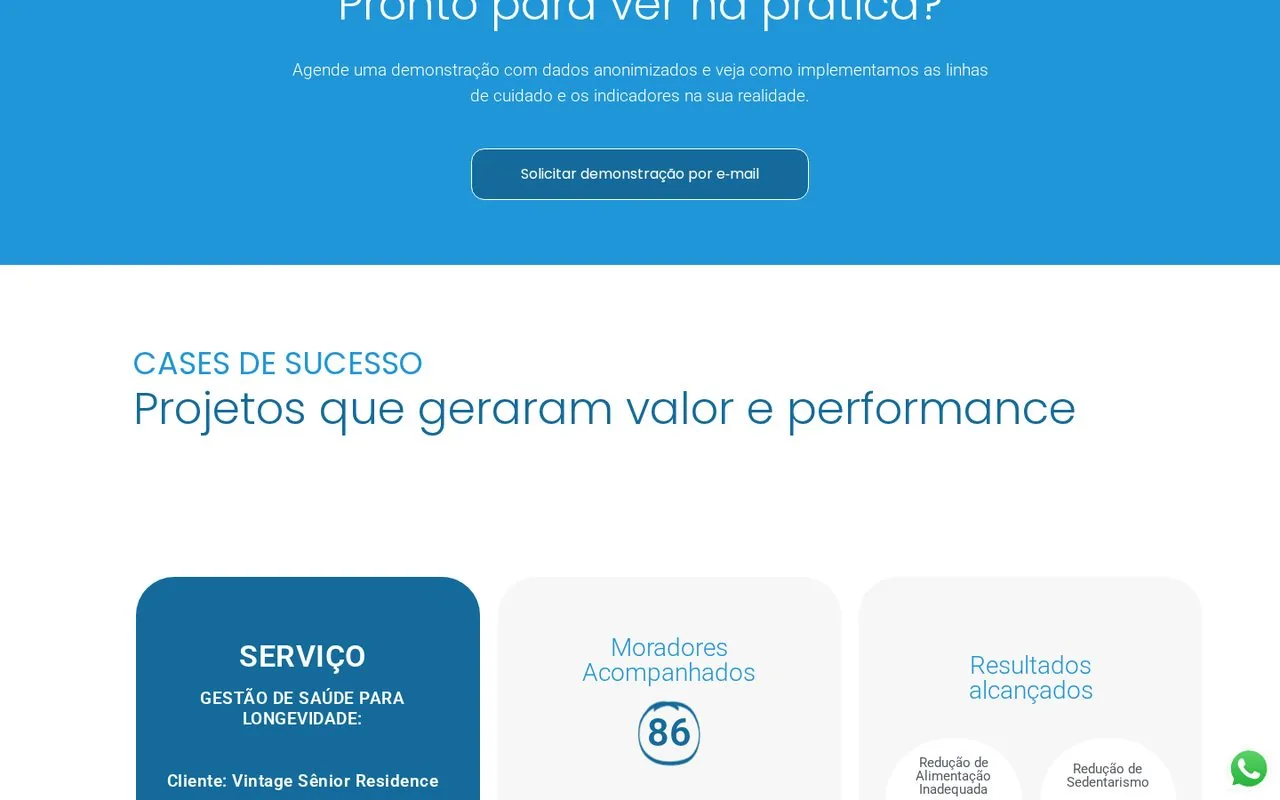 Seção institucional e de credibilidade do site da Happy Saúde