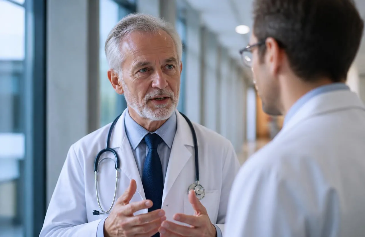 Equipe médica em corredor hospitalar