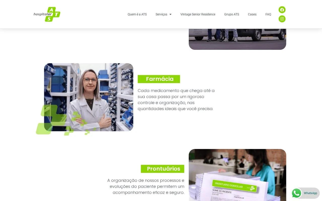 Seção institucional e de cases do site da Hospitalar ATS