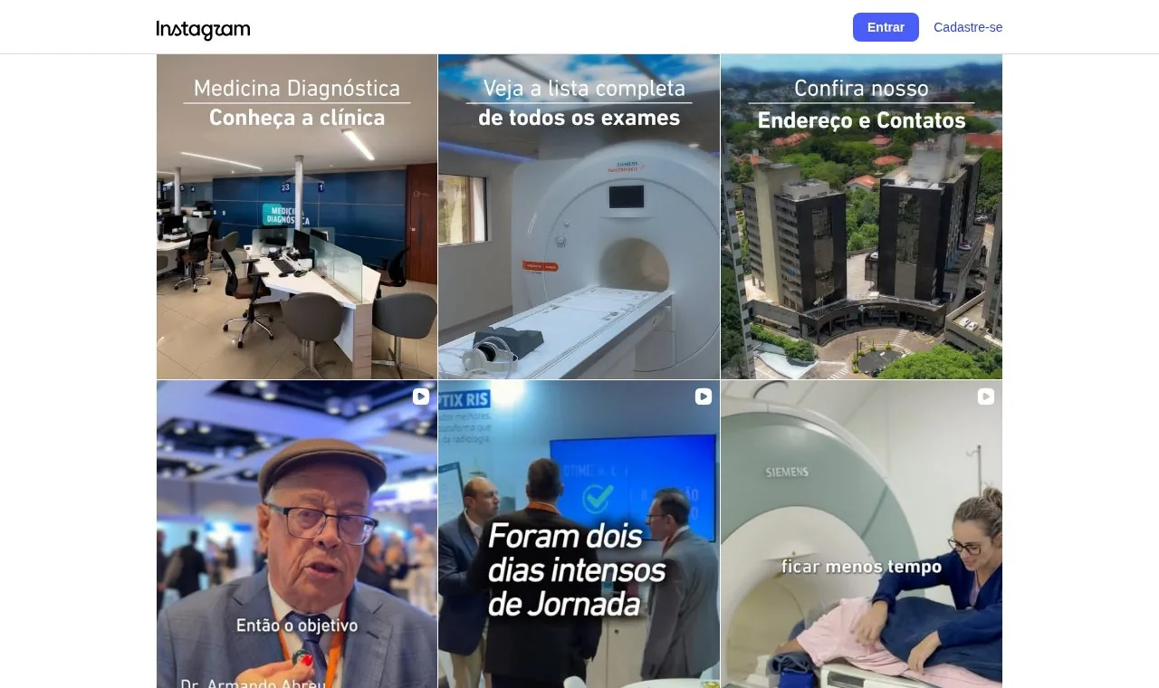 Grade de publicações do Instagram da Medicina Diagnóstica