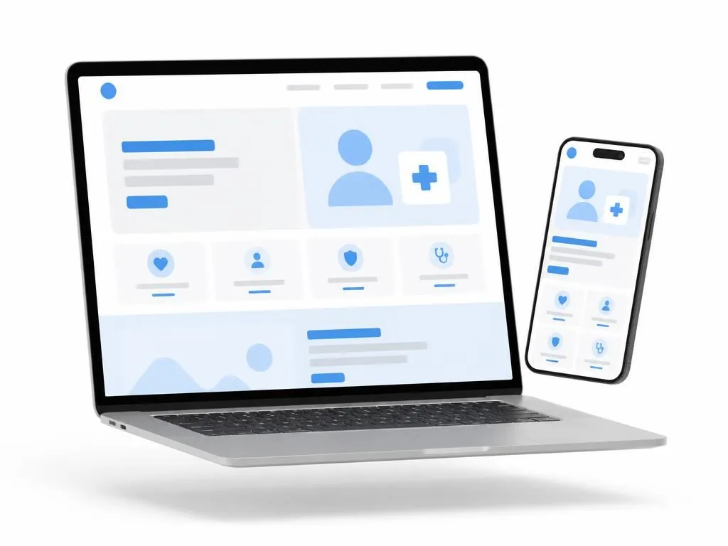 Mockup de site institucional em notebook e celular