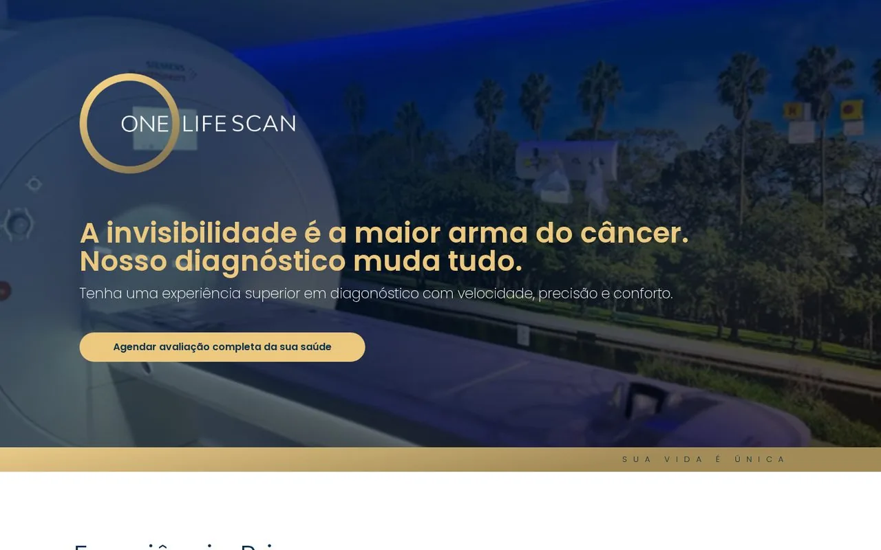 Topo do site One Life Scan com a marca e a chamada principal